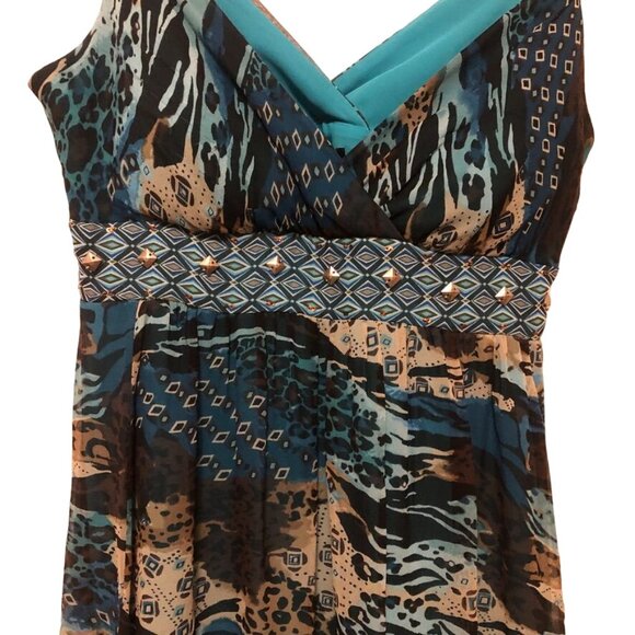 Signature By Robbie Bee Silk Maxi Dress 12 Surplice Neck Tiered Sleeveless Boho - Picture 7 of 12